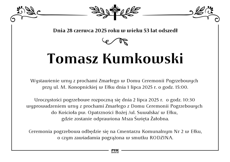 Tomasz Kumkowski - nekrolog